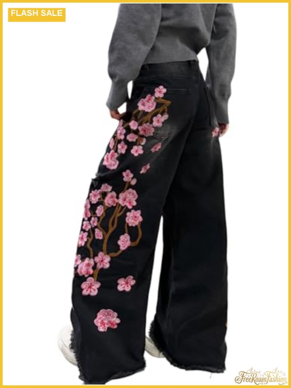 Wide Leg Embroidery Baggy Jeans Denim